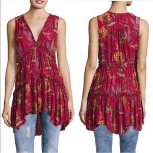 Free People “Purple Haze” Floral, Mocking Bird Tunic, Size Small